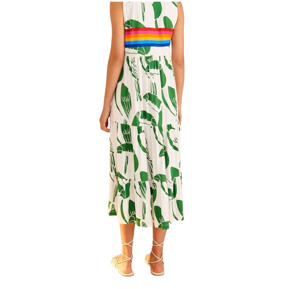 FARM Rio White Maxi Dress with Green Print and Rainbow Bodice - Picture 2 of 13